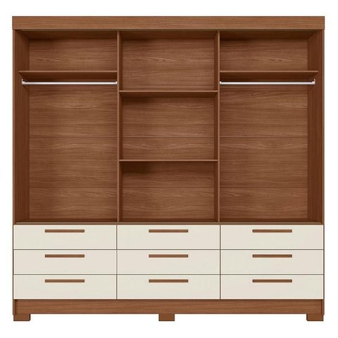 Guarda Roupa Casal 3 Portas de Correr 9 Gavetas Morretes com Espelho Jatobá Areia - Santos Andirá
