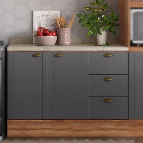 Balcão Bella 2 Portas 3 Gavetas Nog/cinza 120cm Carraro