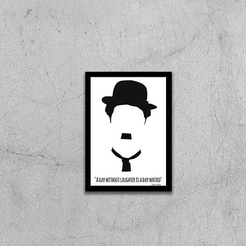 Quadro Silhueta Charlie Chaplin 45x34cm - com vidro:Madeira preta
