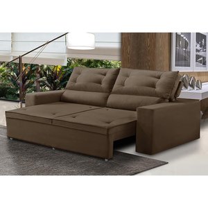 Sofá Retrátil e Reclinável 3 lugares com Molas 2,00m Lais Suede Marrom Adonai Estofado
