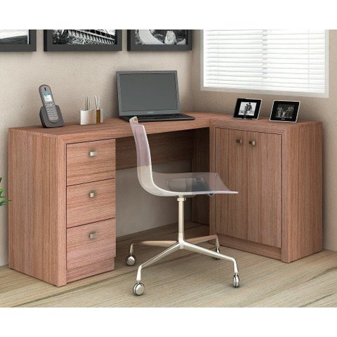 Mesa para Home Office com Gavetas e 02 Portas Me4100 - Tecno Mobili Amêndoa