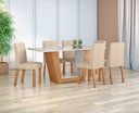 Ver imagem 7 de Conjunto Sala de Jantar Mesa Apogeu 160 Tampo Vidro Off White com 6 Cadeiras Laini - Lopas Amendoa C