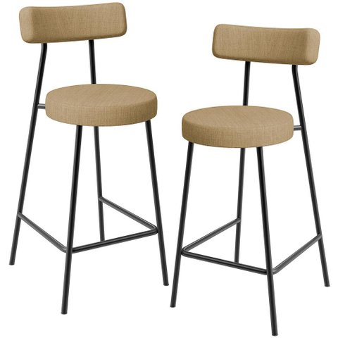 Kit 02 Banquetas Baixa para Cozinha Sala de Jantar Bancada Milão L02 Linho Bege Escuro - lyam
