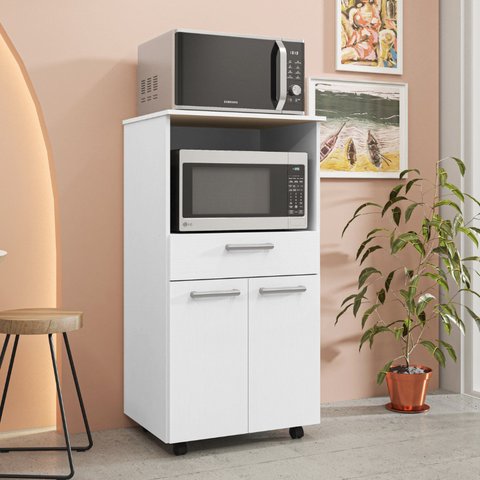 Balcão Multiuso para Forno e Microondas 60cm 2 Portas 1 Gaveta Duetto Branco