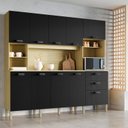 Ver imagem 1 de Armário para Cozinha 10 Portas 2 Gavetas Balcão com Tampo Intense Preto/Freijó/Nero