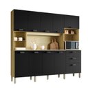 Ver imagem 3 de Armário para Cozinha 10 Portas 2 Gavetas Balcão com Tampo Intense Preto/Freijó/Nero