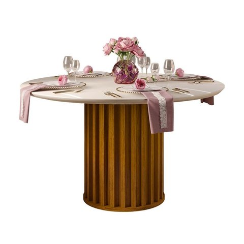 Mesa Viena Redonda 136cmx136cm Freijo Off White Dj Moveis