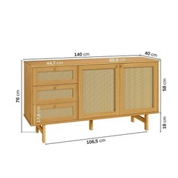 Kit Buffet 2 Portas 3 Gavetas Rattan e Cristaleira Porta Rattan Magna Cabecasa Madeiramadeira - 4