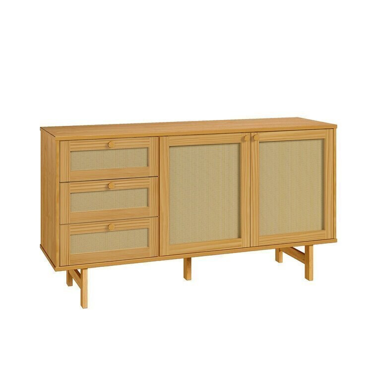 Kit Buffet 2 Portas 3 Gavetas Rattan e Cristaleira Porta Rattan Magna Cabecasa Madeiramadeira - 18