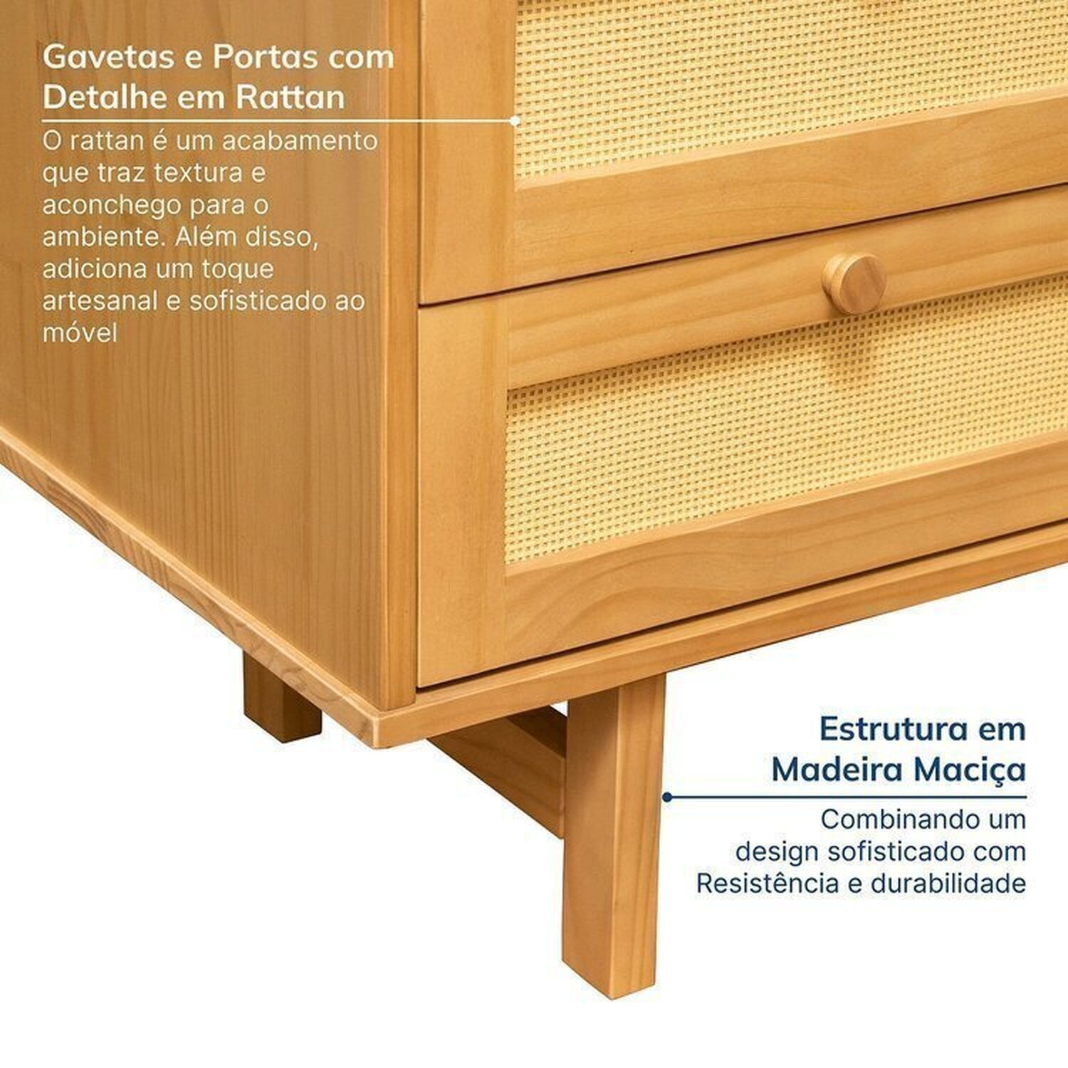Kit Buffet 2 Portas 3 Gavetas Rattan e Cristaleira Porta Rattan Magna Cabecasa Madeiramadeira - 10
