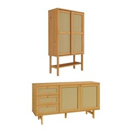Kit Buffet 2 Portas 3 Gavetas Rattan e Cristaleira Porta Rattan Magna Cabecasa Madeiramadeira - 2