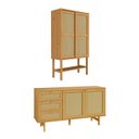 Ver imagem 3 de Kit Buffet 2 Portas 3 Gavetas Rattan e Cristaleira Porta Rattan Magna CabeCasa MadeiraOriginals Bege/Mel