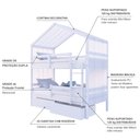 Ver imagem 4 de Beliche Solteiro Casinha com Gavetas e Cortina e Grade de Proteção Madeira Maciça Branco