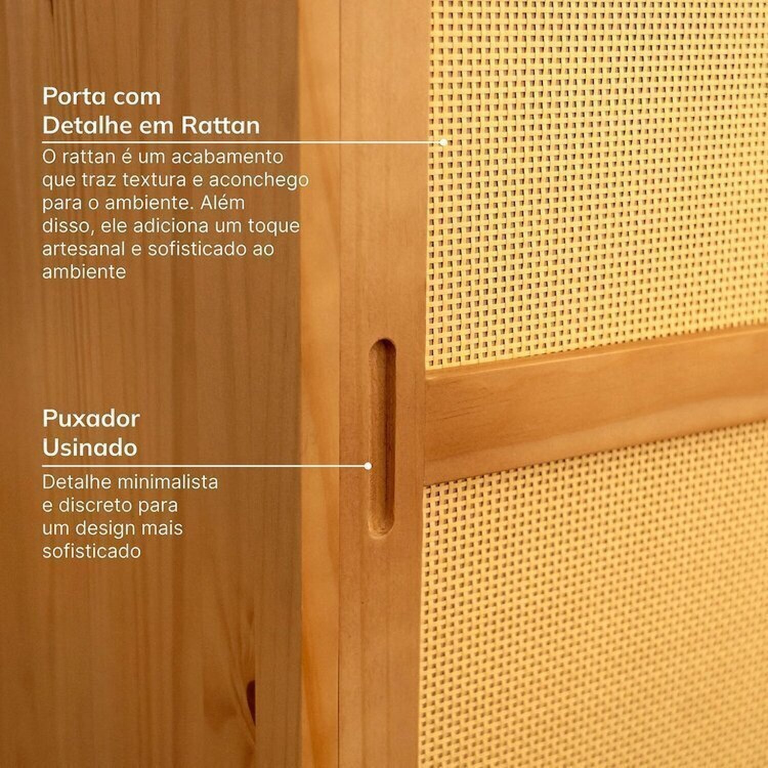 Kit Buffet 2 Portas Laca 3 Gavetas Rattan com Cristaleira Porta Rattan Magna Cabecasa Madeiramadeira - 7