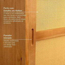 Kit Buffet 2 Portas Laca 3 Gavetas Rattan com Cristaleira Porta Rattan Magna CabeCasa MadeiraMadeira - 7