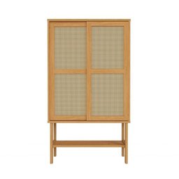 Kit Buffet 2 Portas Laca 3 Gavetas Rattan com Cristaleira Porta Rattan Magna CabeCasa MadeiraMadeira - 14