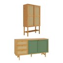 Ver imagem 2 de Kit Buffet 2 Portas Laca 3 Gavetas Rattan e Cristaleira Porta Rattan Magna CabeCasa MadeiraOriginals