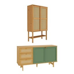 Kit Buffet 2 Portas Laca 3 Gavetas Rattan com Cristaleira Porta Rattan Magna Cabecasa Madeiramadeira - 2