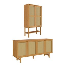 Kit Balcão 4 Portas Rattan com Cristaleira Porta Rattan Magna Cabecasa Madeiramadeira - 2