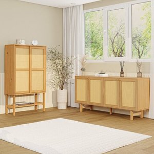 Kit Balcão 4 Portas Rattan com Cristaleira Porta Rattan Magna Cabecasa Madeiramadeira