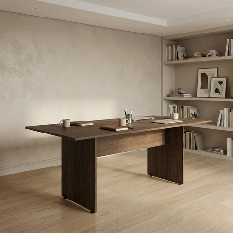Mesa de Escritório para Reunião 6 Lugares 180x90cm Studio Nogueira Lamina Marrom