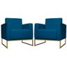 Kit 02 Poltronas Lilly Base de Metal Dourada Suede Azul Royal W&d Decor - 1