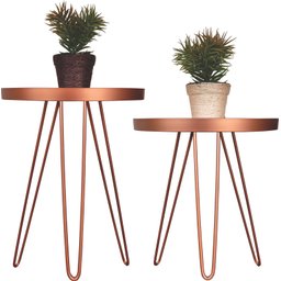 Conjunto Mesa Lateral Cobre em Ferro com Tampo em Vidro - 1