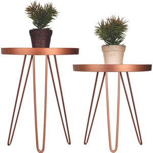 Conjunto Mesa Lateral Cobre em Ferro com Tampo em Vidro