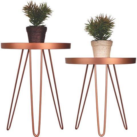 Conjunto Mesa Lateral Cobre em Ferro com Tampo em Vidro