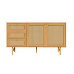 Ki Buffet 2 Portas 3 Gavetas Rattan com Cristaleira Porta Ripada Magna CabeCasa MadeiraMadeira - 19