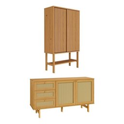 Ki Buffet 2 Portas 3 Gavetas Rattan com Cristaleira Porta Ripada Magna CabeCasa MadeiraMadeira - 2