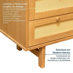 Ki Buffet 2 Portas 3 Gavetas Rattan com Cristaleira Porta Ripada Magna CabeCasa MadeiraMadeira - 9