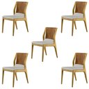 Ver imagem 1 de Kit 5 Cadeiras Decorativas Sala de Jantar Madeira Maciça Bruyne PU/Linho Marrom/Bege - Gran Belo