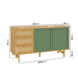 Kit Buffet 2 Portas Laca 3 Gavetas Rattan com Cristaleira Porta Ripada Magna Cabecasa Madeiramadeira - 4