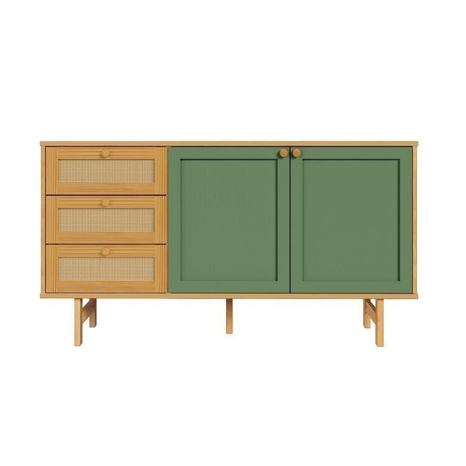 Kit Buffet 2 Portas Laca 3 Gavetas Rattan com Cristaleira Porta Ripada Magna Cabecasa Madeiramadeira - 19