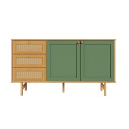 Kit Buffet 2 Portas Laca 3 Gavetas Rattan com Cristaleira Porta Ripada Magna CabeCasa MadeiraMadeira - 19