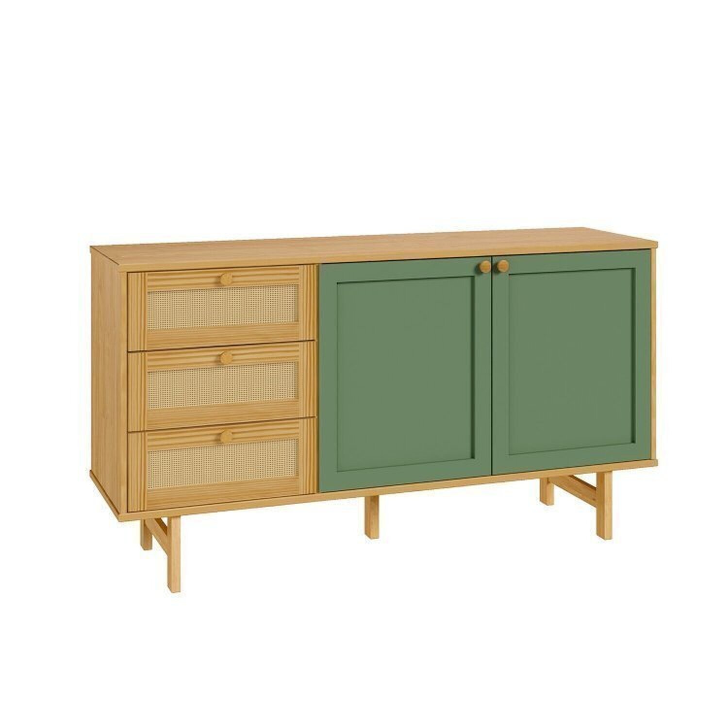 Kit Buffet 2 Portas Laca 3 Gavetas Rattan com Cristaleira Porta Ripada Magna Cabecasa Madeiramadeira - 18