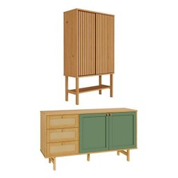 Kit Buffet 2 Portas Laca 3 Gavetas Rattan com Cristaleira Porta Ripada Magna Cabecasa Madeiramadeira - 2