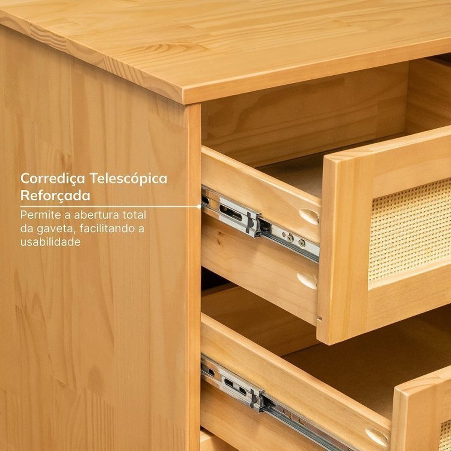 Kit Buffet 2 Portas Laca 3 Gavetas Rattan com Cristaleira Porta Ripada Magna Cabecasa Madeiramadeira - 11