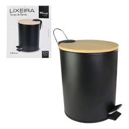 Lixeira de Inox Preta com Tampa de Bambu 5 Litros - Estilo e Funcionalidade - 10