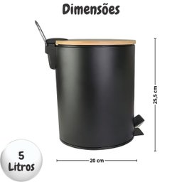 Lixeira de Inox Preta com Tampa de Bambu 5 Litros - Estilo e Funcionalidade - 7