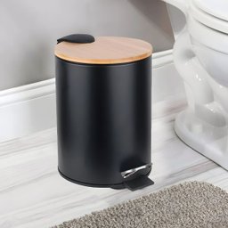Lixeira de Inox Preta com Tampa de Bambu 5 Litros - Estilo e Funcionalidade - 9