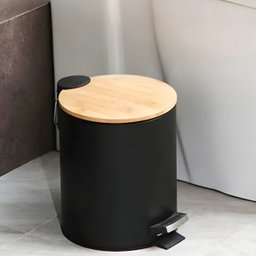 Lixeira de Inox Preta com Tampa de Bambu 5 Litros - Estilo e Funcionalidade - 2