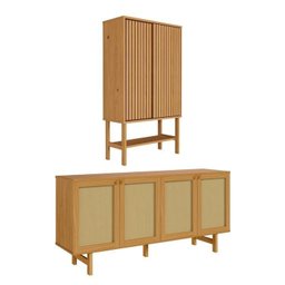 Kit Balcão 4 Portas Rattan com Cristaleira Porta Ripada Magna Cabecasa Madeiramadeira - 2