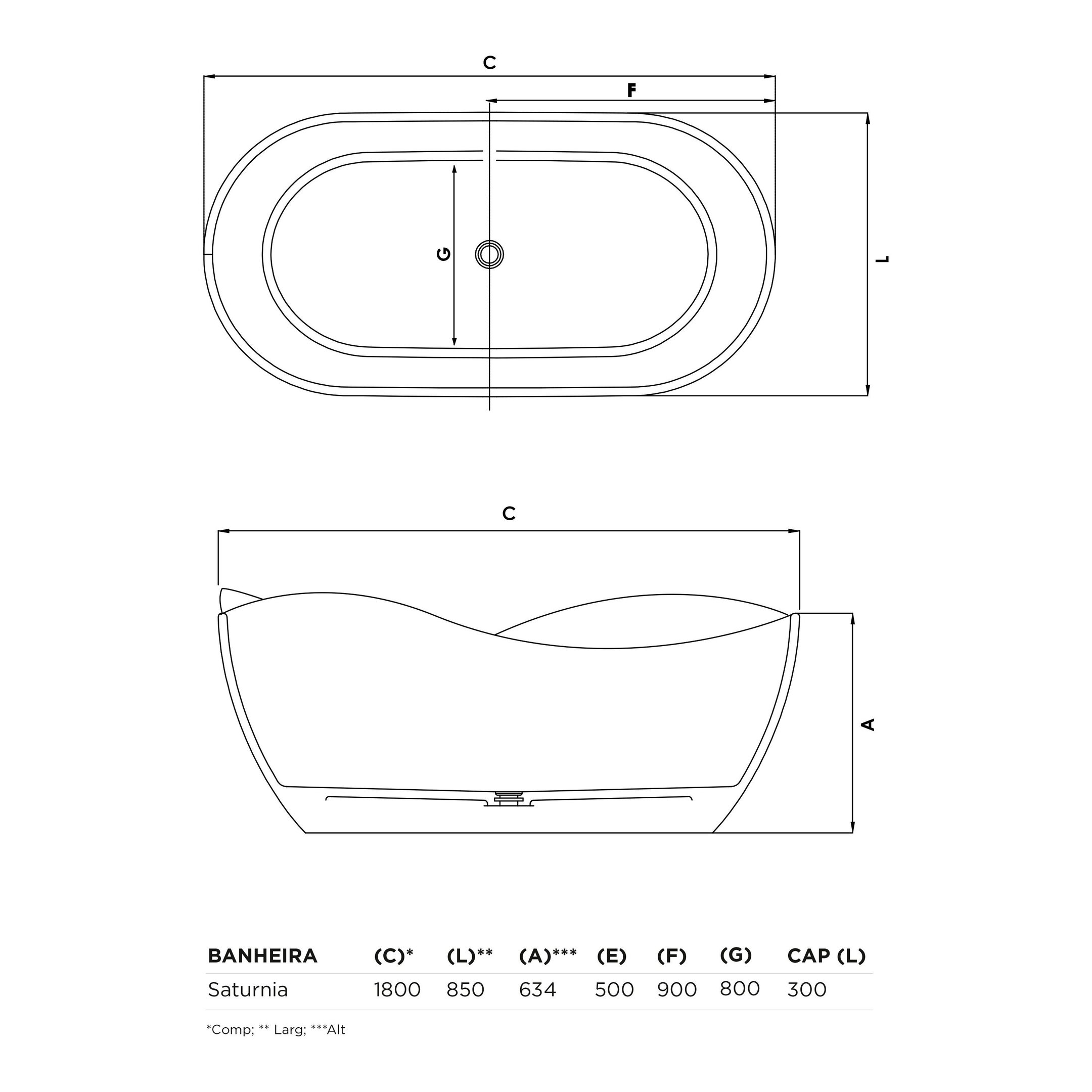 Banheira de Imersão  Saturnia 180cm X 85cm X 64cm  em Acrilico - 3