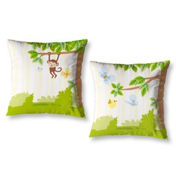 Kit 2 Capas de Almofadas Infantil Decorativa 40cm x 40cm Estampada Sala Quarto Zíper Invisível Selva - 1