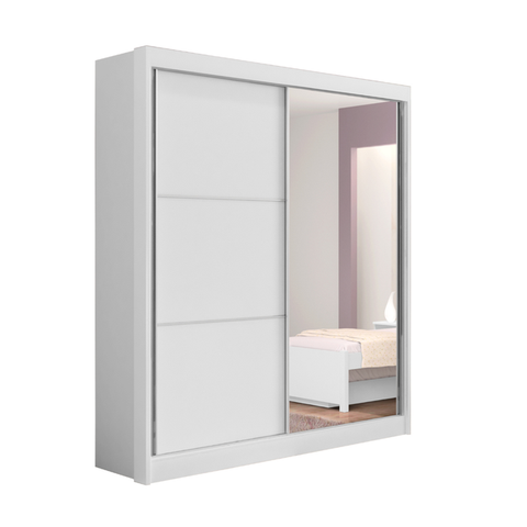 Guarda Roupa Mdf Atenas 2 Portas Espelho Branco
