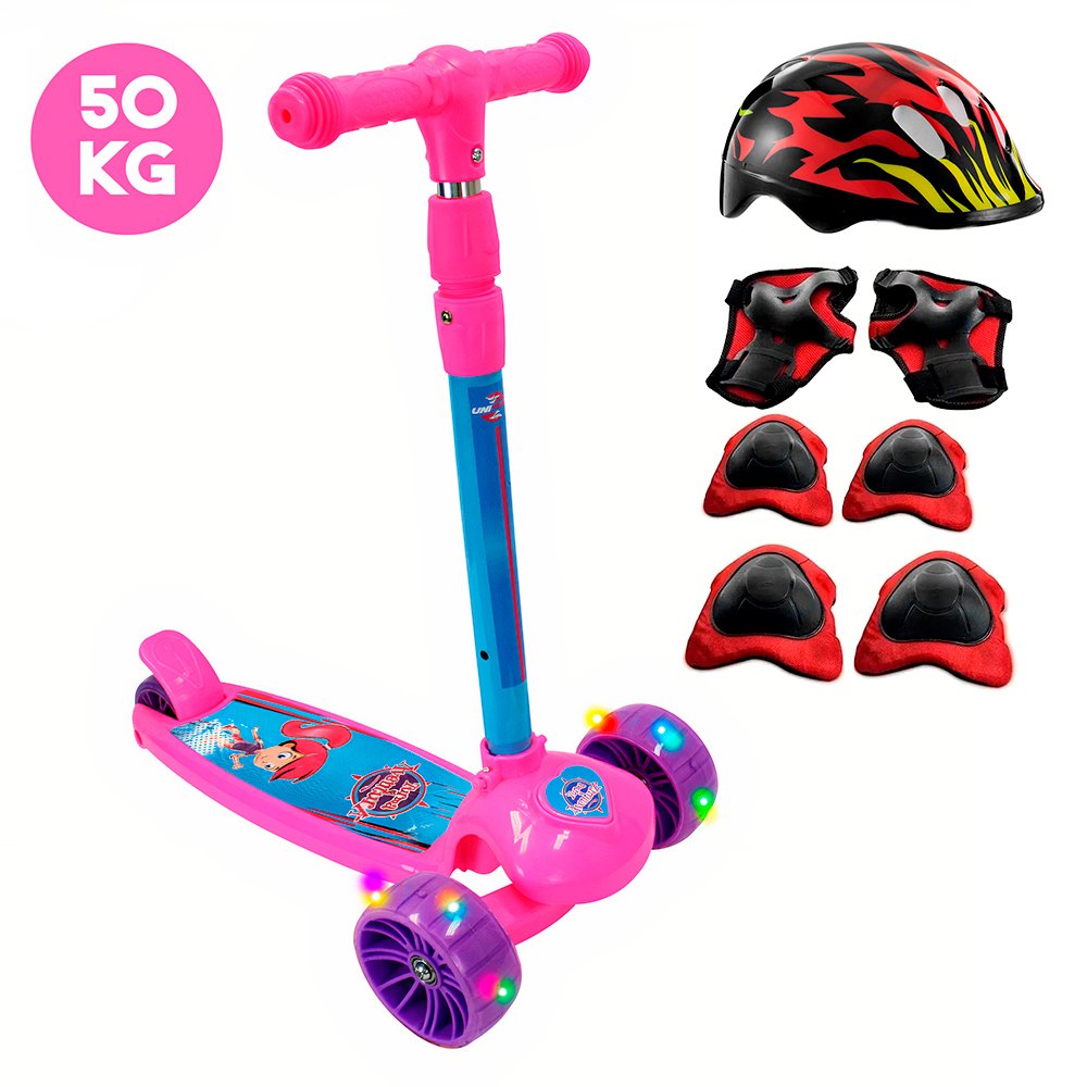 Patinete Scooter Infantil 3 Rodas Cut Menino menina + Kit de Proteção ...