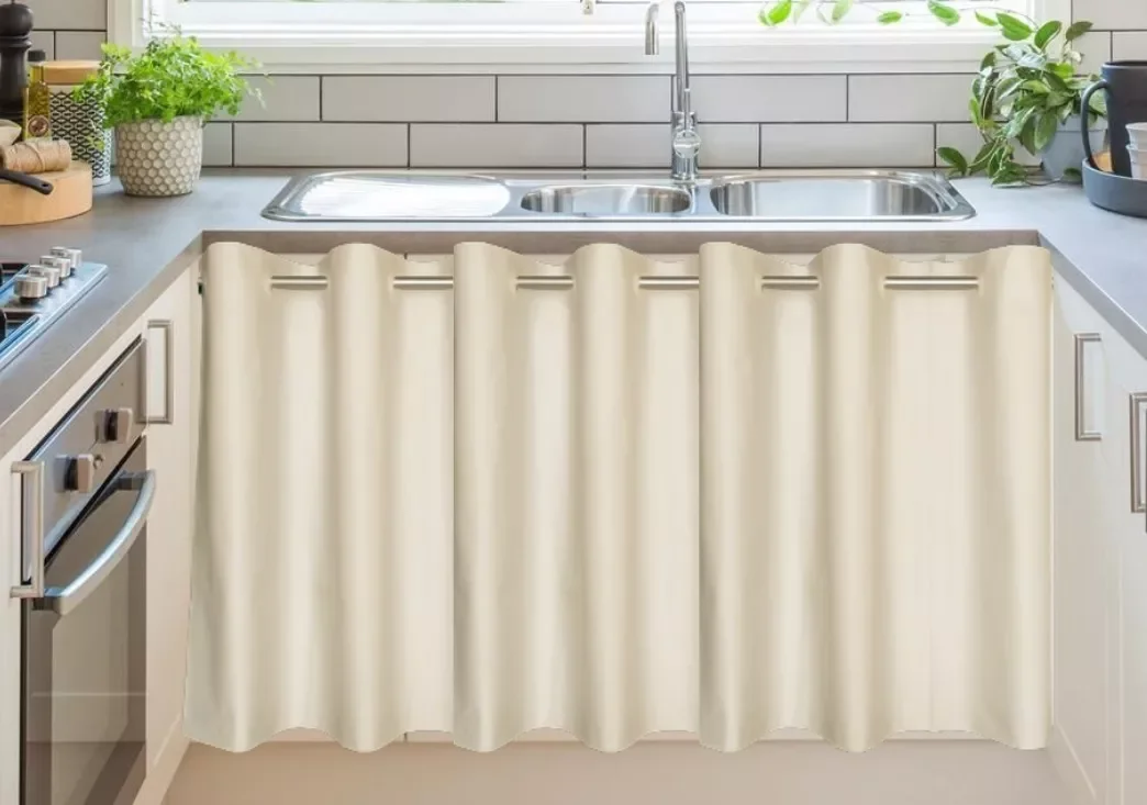 Cortina Pia Cozinha Balcão Impermeável Bege 1,38x0,80 - 2