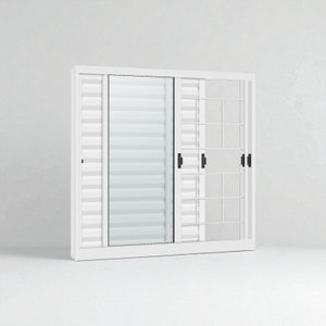Janelas de Aço Veneziana de Correr Lateral R-120 - 3 Folhas C/ Grade -vidro- Epox Branco:100x150